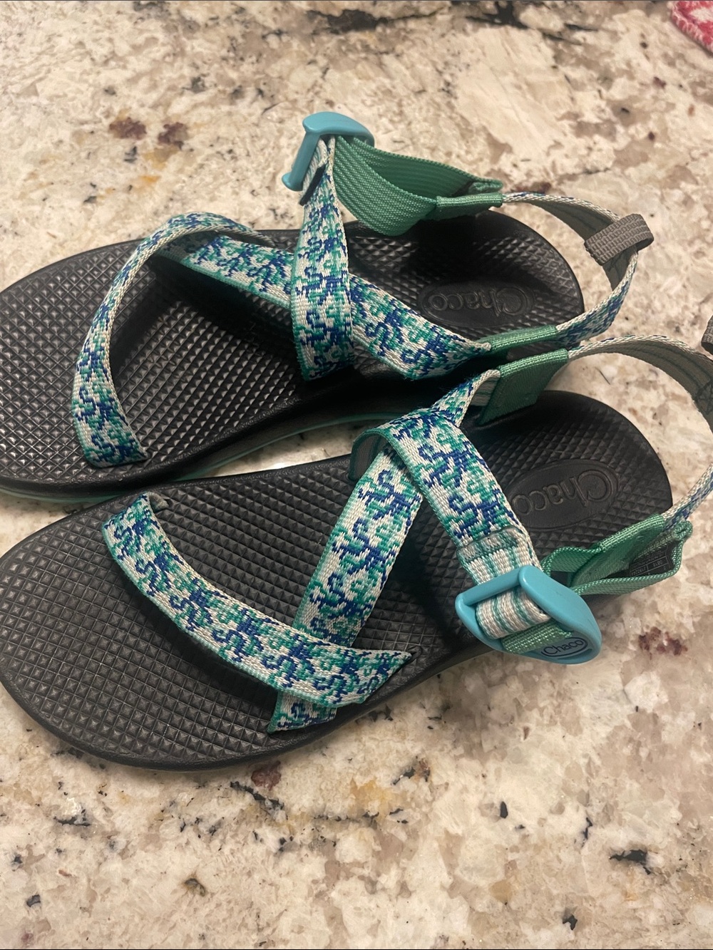 Chaco Teal & Blue Patterned Sport Sandals